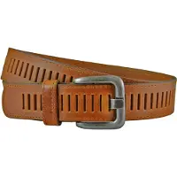 Houtkamp Leren Geperforeerde Sleufjes Riem - Dames en Heren - Volledig Nerfleer - Gestikte Rand - Echt Leer - Cognac - Lengte totaal 100 cm / Riemmaat 85