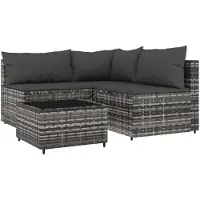 vidaXL 4-delige Loungeset met kussens poly rattan grijs