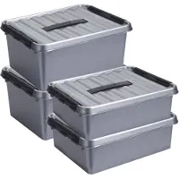 Sunware Opberg boxen set 4x stuks 10 en 15 liter kunststof grijs met deksel - Opbergbox