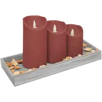Anna's Collection Houten dienblad met 3 LED kaarsen in de kleur roze 14 x 40 cm - LED kaarsen