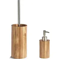 Zeller Toiletborstel houder met zeeppompje van acacia hout - Badkameraccessoireset