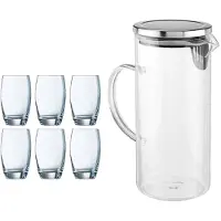 Arcoroc Waterglazen Salto set van 6x stuks 350 ml en luxe schenkkan 1.3 liter - Drinkglazen