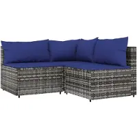 vidaXL 3-delige loungeset voor de tuin met kussens, grijs, polyrotan