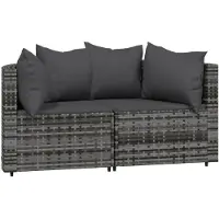 vidaXL Tuinhoekbanken met kussens 2 st poly rattan grijs