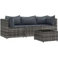 vidaXL 4-delige Loungeset met kussens poly rattan grijs