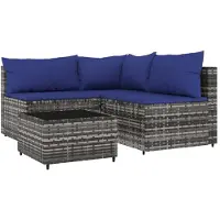 vidaXL 4-delige Loungeset met kussens poly rattan grijs
