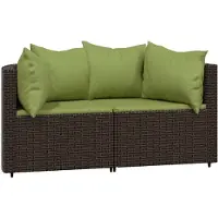 vidaXL Tuinhoekbanken met kussens 2 st poly rattan bruin