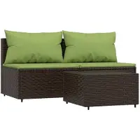 vidaXL 3-delige Loungeset met kussens poly rattan bruin