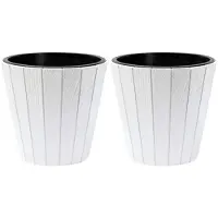 Prosperplast Plantenpot/bloempot Wood Style - 2x - buiten/binnen - kunststof - wit - D30 x H28 cm - Plantenpotten