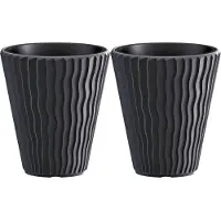 Prosperplast Plantenpot/bloempot Sand Waves - 2x - buiten/binnen - kunststof - antraciet - D35 x H38 cm - Plantenpotten