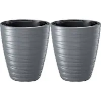 Prosperplast Plantenpot/bloempot Amazing - 2x - buiten/binnen - kunststof - steengrijs - D30 x H33 cm - Plantenpotten