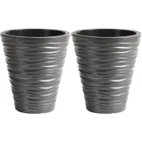 Prosperplast Plantenpot/bloempot Sand Dunes - 2x - buiten/binnen - kunststof - steengrijs - D35 x H38 cm - Plantenpotten