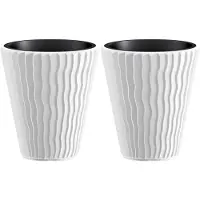 Prosperplast Plantenpot/bloempot Sand Waves - 2x - buiten/binnen - kunststof - wit - D30 x H33 cm - Plantenpotten