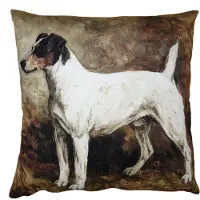 Clayre & Eef Kussenhoes 45x45 cm Bruin Wit Polyester Hond Sierkussenhoes Bruin Sierkussenhoes