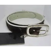 Take-it Take It - leren - lederen riem - echt leer - kinderriem - maat 55 - 55 cm - koeienhuid - koeienvacht - bruin - wit - zilveren gesp