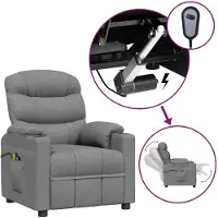 vidaXL Massagestoel elektrisch stof lichtgrijs