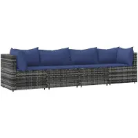 vidaXL 4-delige loungeset voor de tuin met kussens, grijs, polyrotan