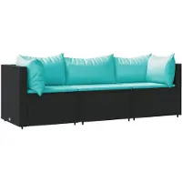 vidaXL 3-delige Loungeset met kussens poly rattan zwart