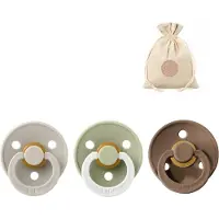 BIBS spenen T1 met speenzakje - Sand, Dark oak en Glow in the dark Sage - 0 tot 6 maanden