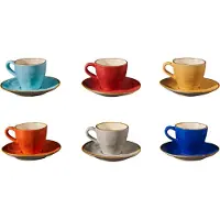 Vivi Oggi - Espressokopjes - Kleurrijk - Kop met Schotel - Set van 6 - 50ml - Kerst