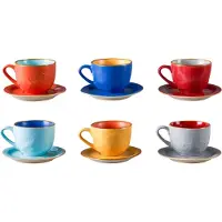 Vivi Oggi - Koffiekopjes set van 6 - Ø 9cm - Cappuccino - Kop en Schotel - 150 ml - Italië - Kerst
