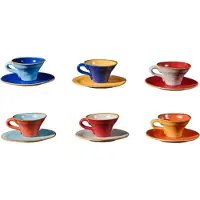 Vivi Oggi - Gekleurde Thee- of Koffiekopjes met schotel - Set van 6 - 115ml - Kerst