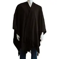 Boris Luxe omslagdoek/poncho - zwart - 180 x 140 cm - fleece - Dameskleding accessoires
