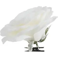 COSY&TRENDY 1x Kerstboomversiering bloem op clip witte besneeuwde roos 15 cm - witte kerstversieringen