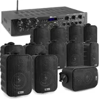 Power Dynamics Geluidsinstallatie met Bluetooth - PV260BT 6-zone versterker audio + 12 BGO30 zwarte 3'' speakers