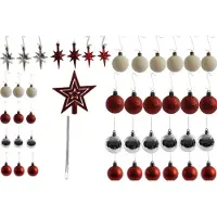 Merkloos Kleine Kerstballen met 50 Kerstbalhaakjes 3-4cm 44-delig decoratie met en piek rood zilver met glitters ketting