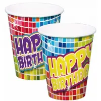Folat 18x stuks Happy Birthday thema verjaardag bekertjes van papier - Feestbekertjes