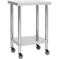 vidaXL Keukenwerktafel met wielen 60x60x85 cm roestvrij staal