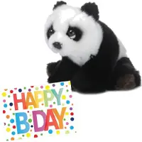 Wnf Pluche knuffel panda beer 15 cm met A5-size Happy Birthday wenskaart - Knuffelberen