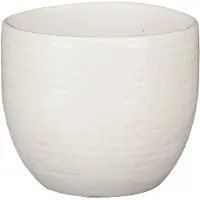 Mica Decorations Plantenpot - terracotta - wit flakes relief - 14x12cm - Plantenpotten