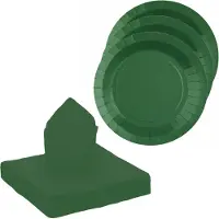 SANTEX 10x taart/gebak bordjes/25x servetten - donkergroen - Feestbordjes
