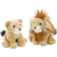Nature Planet Zachte pluche knuffels 2x stuks - Leeuw en Leeuwin van 18 cm - Knuffeldier