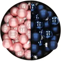 Othmar decorations Mini kerstballen - 48x st - donkerblauw en lichtroze - 2,5 cm - glas - Kerstbal