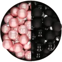 Othmar decorations Mini kerstballen - 48x st - zwart en lichtroze - 2,5 cm - glas - Kerstbal