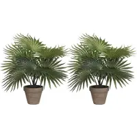 Mica Decorations Palm kunstplant/struik - 2x - groen - H40 x D35 cm - Kunstplanten
