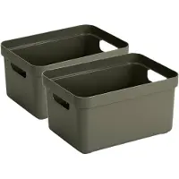Sunware 2x stuks donkergroene opbergboxen/opbergmanden 13 liter kunststof - Opbergbox