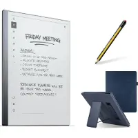 ReMarkable 2 met Staedtler stylus pen met gum en Blauwe kunstleer hoes