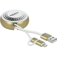 DeLOCK USB 2 in 1 Retractable Cable Type-A to Micro-B and Lightning white / gold