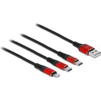 DeLOCK USB Charging Cable 3 in 1 Type-A to Lightning / 2 x USB Type-C 1 m black / red