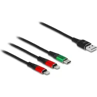 DeLOCK USB-oplaadkabel 3-in-1, Type-A naar 2 x Lightning / USB Type-C, 30 cm, 0,3 m, USB-A, USB-C/Lightning, USB 2.0, zwart, groen, rood