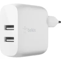 Belkin WCB002vfWH Dual USB-A Wall Charger, 12W X2, WHT