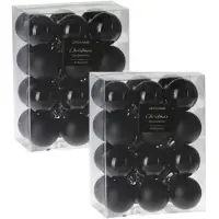Merkloos 48x stuks kleine kunststof kerstballen zwart 3 cm - Kerstbal