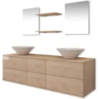 vidaXL 7-delig badmeubelset met wastafel, beige