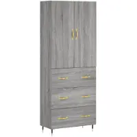 vidaXL Hoge kast 69,5x34x180 cm bewerkt hout grijs sonoma eikenkleurig