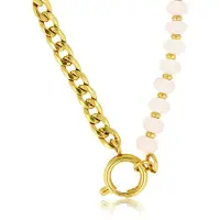 My Bendel - Goudkleurige Schakelketting met Rose Quartz Edelstenen - met Luxe Cadeauverpakking | Sieraden Voor Dames