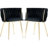 Merax Fluwelen Eetkamerstoelen Set van 2 - Velvet Stoelen - Zwart met Goud